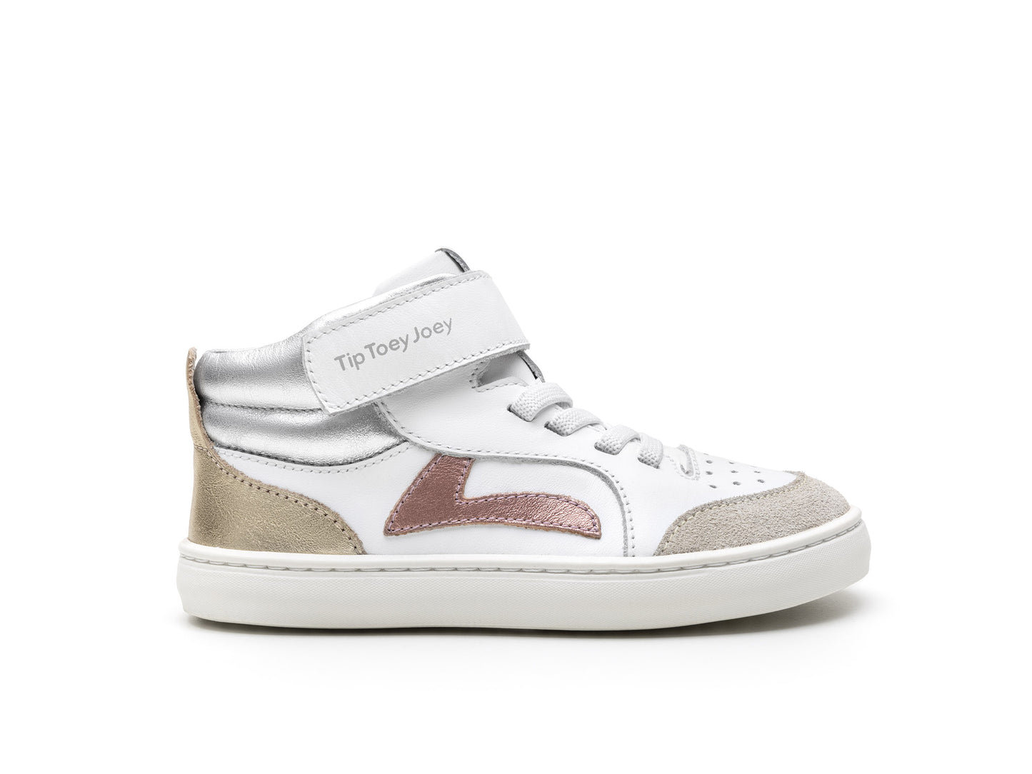 Tip: Toey Joey Landy High Top, white/rose gold/sterling silver, sizes 25-34