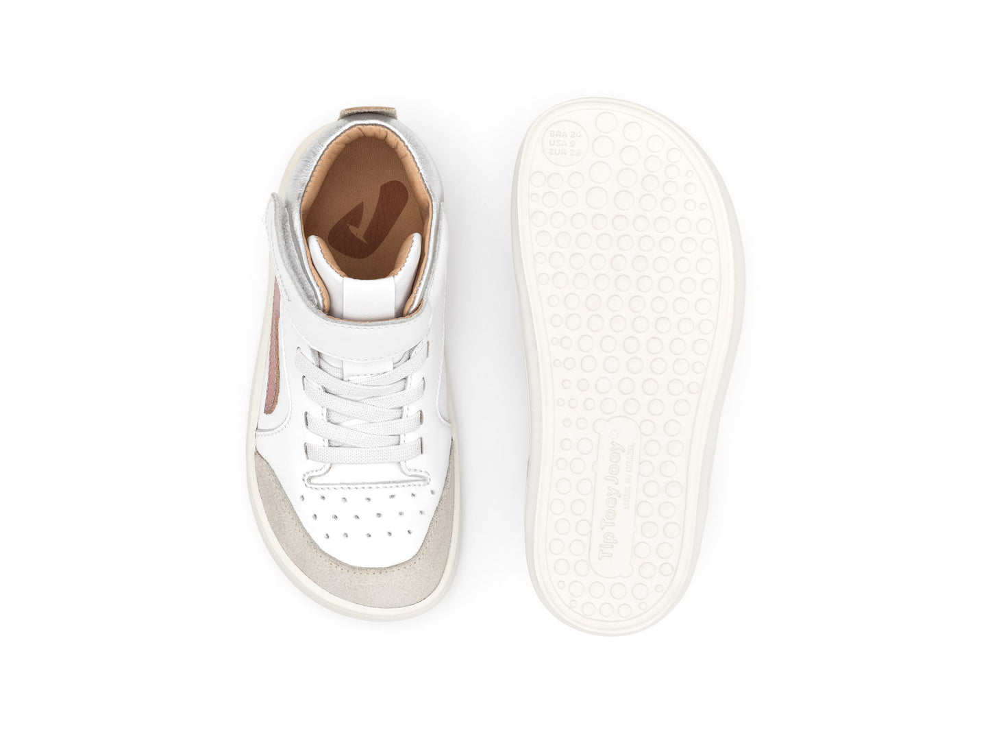 Tip: Toey Joey Landy High Top, white/rose gold/sterling silver, sizes 25-34